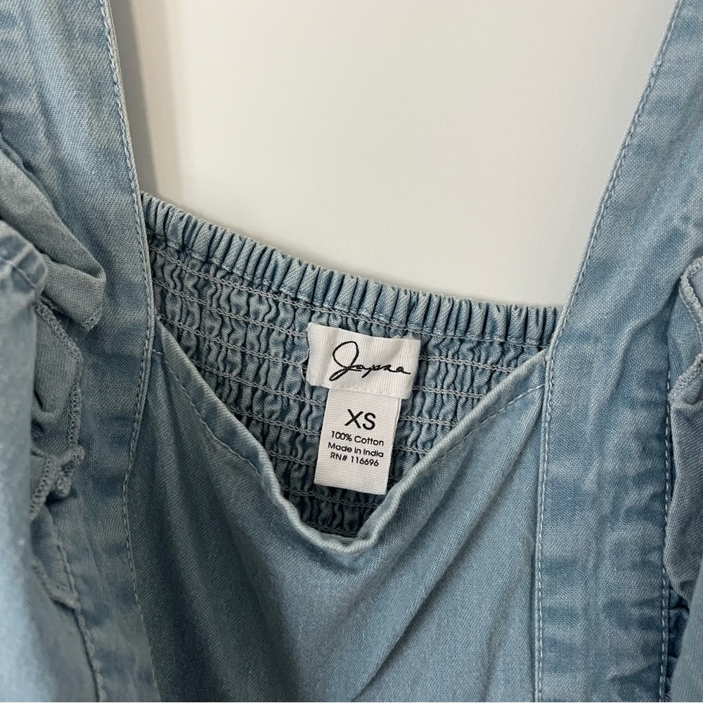 Japna Ruffled Sleeve Denim Chambray Mini Dress with Pockets - Size XS - Picture 5 of 6